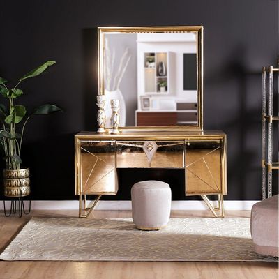 Bentley Dresser with Mirror & Stool - Taupe / Gold / Beige