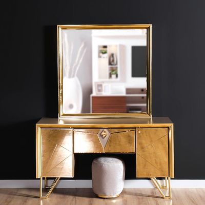 Bentley Dresser with Mirror & Stool - Taupe / Gold / Beige
