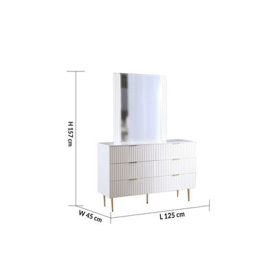 Dorothy Dresser with Mirror - White/Golden - With 2-Year Warranty