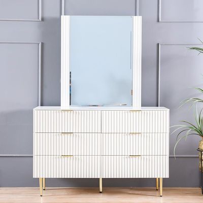 Dorothy Dresser with Mirror - White/Golden - With 2-Year Warranty