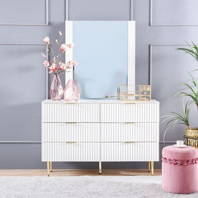 Dorothy Dresser with Mirror - White/Golden - With 2-Year Warranty