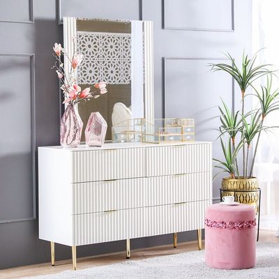 Dorothy Dresser with Mirror - White/Golden - With 2-Year Warranty