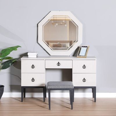 Defne Dresser with Mirror and Stool - Cream/Black