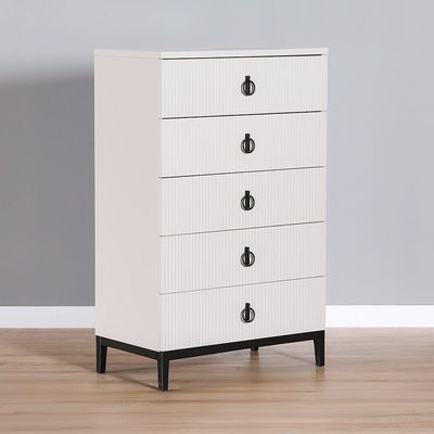 Defne Chest of 5 Drawers - Cream/Black