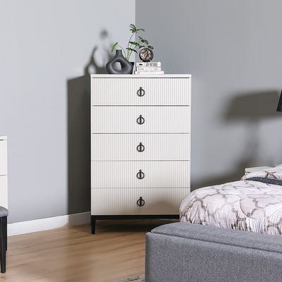 Defne Chest of 5 Drawers - Cream/Black