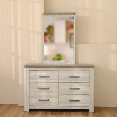 Olivos 6 Drawers Dresser with Mirror - Ash Grey / Oak