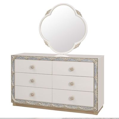 Celestial Dresser with Mirror and Stool - Off White / Gold