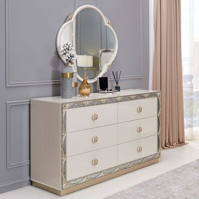 Celestial Dresser with Mirror and Stool - Off White / Gold