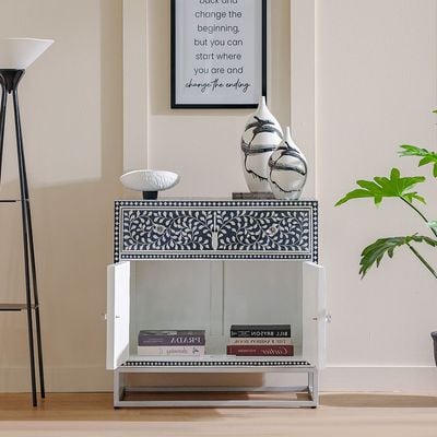 Optical Wooden Chest of Drawers with 2 Doors - Blue/Silver - With 2-Year Warranty
