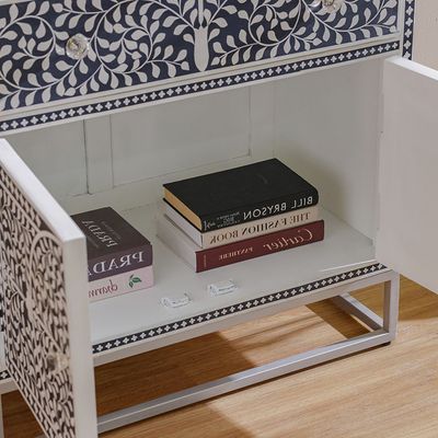 Optical Wooden Chest of Drawers with 2 Doors - Blue/Silver - With 2-Year Warranty