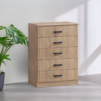Raymond 5-Drawer Chest Cabinet - Summer Oak – With 2-Year Warranty