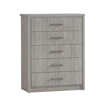Torino 5-Drawer Chest Cabinet - Grey Oak/Silver Line – With 2-Year Warranty