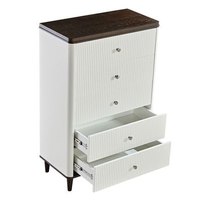 Cattleya Chest of Five Drawers - Rustic White/Walnut - With 2-Year Warranty