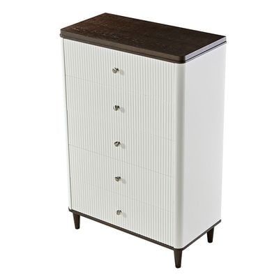 Cattleya Chest of Five Drawers - Rustic White/Walnut - With 2-Year Warranty