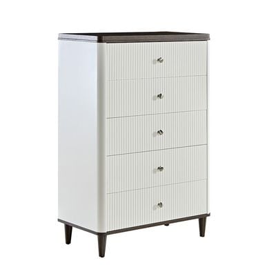 Cattleya Chest of Five Drawers - Rustic White/Walnut - With 2-Year Warranty