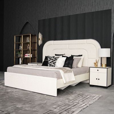 Zian 180x200 King Bed - Beige/SS Silver - With 2-Year Warranty