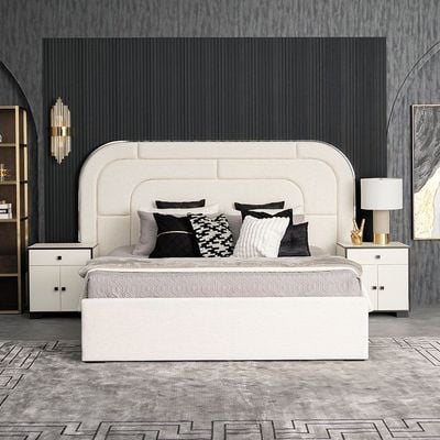 Zian 180x200 King Bed - Beige/SS Silver - With 2-Year Warranty