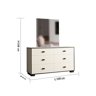 Zian Dresser with Mirror & Pouf - Beige/Black - With 2-Year Warranty