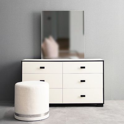 Zian Dresser with Mirror & Pouf - Beige/Black - With 2-Year Warranty