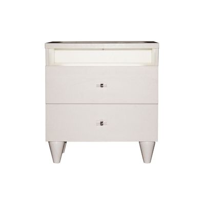 Raigor Night Stand with Glass Top and LED light - White/Silver - With 2-Year Warranty