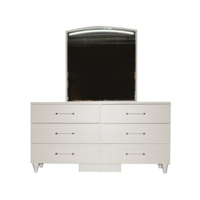 Raigor Dresser Mirror with LED & Pouf - White/Silver - With 2-Year Warranty