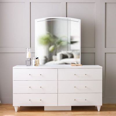 Raigor Dresser Mirror with LED & Pouf - White/Silver - With 2-Year Warranty