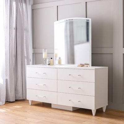 Raigor Dresser Mirror with LED & Pouf - White/Silver - With 2-Year Warranty