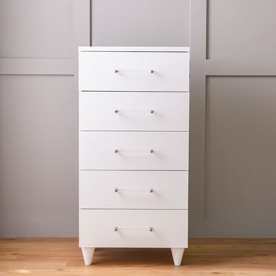 Raigor Chest of 5 Drawers - White/Silver - With 2-Year Warranty