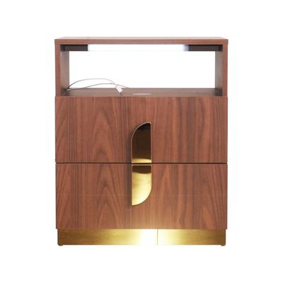 Ronin Night Stand with Wireless Charger and LED Light - Walnut/Golden - With 2-Year Warranty