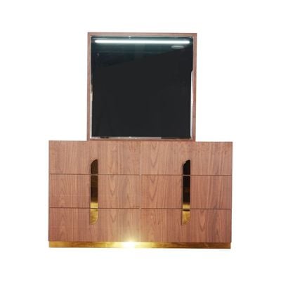 Ronin Dresser with Mirror with LED - Walnut/Golden - With 2-Year Warranty