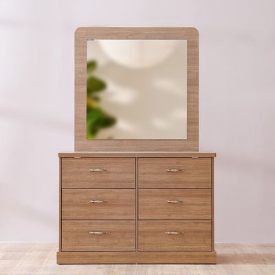 Zirco 6-Drawer Dresser with Mirror - Brown Oak - With 2-Year Warranty