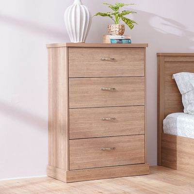 Zirco Chest of 4 Drawers - Brown Oak - With 2-Year Warranty