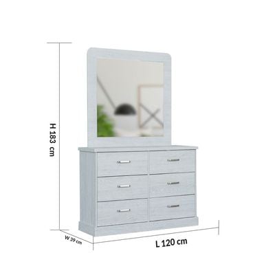 Zirco 6-Drawer Dresser with Mirror - White Oak - With 2-Year Warranty