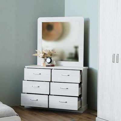 Zirco 6-Drawer Dresser with Mirror - White Oak - With 2-Year Warranty