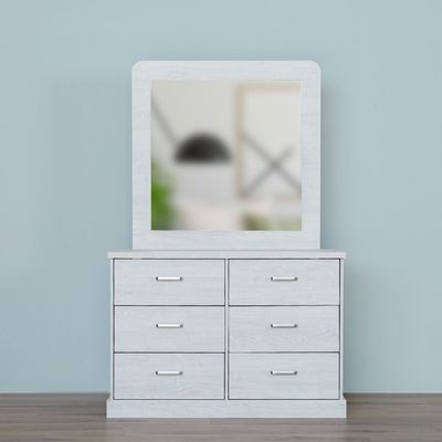 Zirco 6-Drawer Dresser with Mirror - White Oak - With 2-Year Warranty