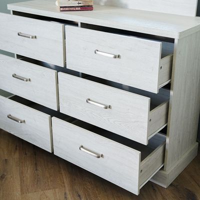 Zirco 6-Drawer Dresser with Mirror - White Oak - With 2-Year Warranty