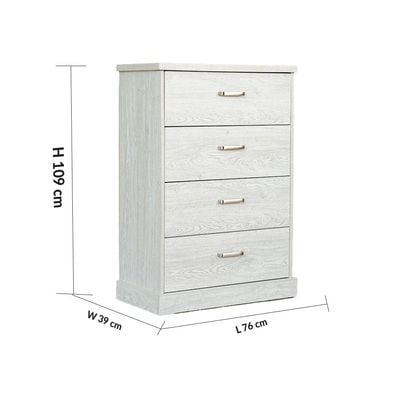 Zirco Chest of 4 Drawers - White Oak - With 2-Year Warranty