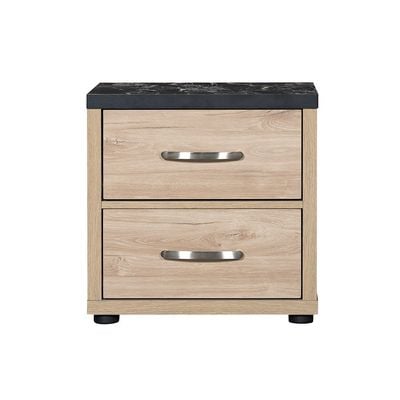 Bolivar 2-Drawer Night Stand - Vintage Oak/Black Faux Marble - With 2-Year Warranty