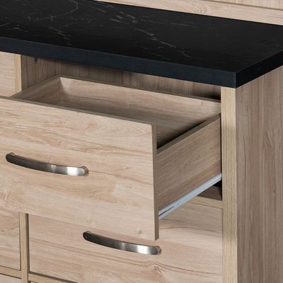 Bolivar 6 drawer Dresser with Mirror -V.Oak/Black faux marble
