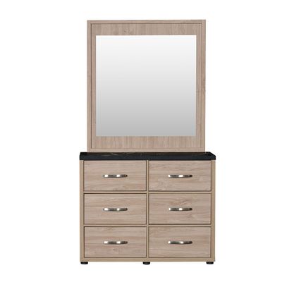 Bolivar 6-Drawer Dresser with Mirror - Vintage Oak/Black Faux Marble - With 2-Year Warranty