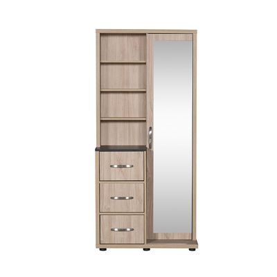 Bolivar Tall Dresser storage cabinet w/Mirror -V.Oak/Black faux marble