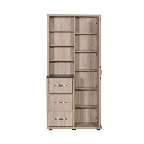 Bolivar Tall Dresser storage cabinet w/Mirror -V.Oak/Black faux marble