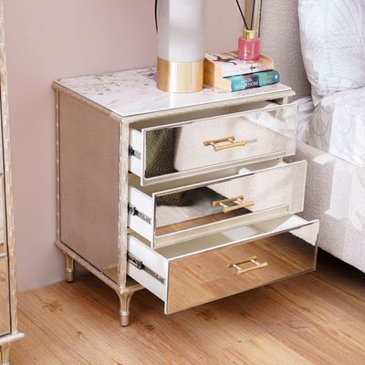 Renies 3-Drawer Night Stand - White/Gold - With 2-Year Warranty