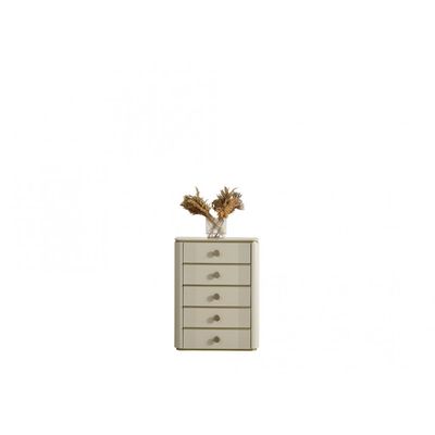 Berlin Chest of 5 Drawers - Powder Beige/Gold - With 10-Year Warranty