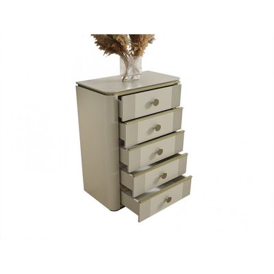 Berlin Chest of 5 Drawers - Powder Beige/Gold - With 10-Year Warranty