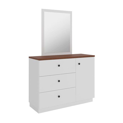 Pera Dresser with Mirror - White/Light Walnut - With 2-Year Warranty