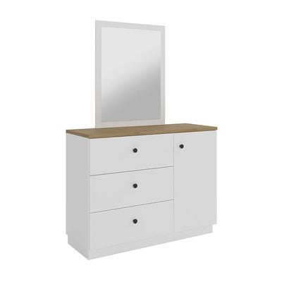Pera Dresser with Mirror - White/Light Oak - With 2-Year Warranty