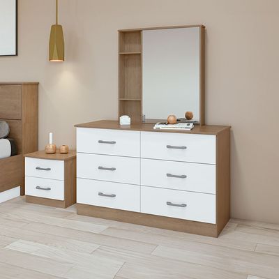 Amelia Dresser with Mirror - Light Oak/White - With 2-Year Warranty