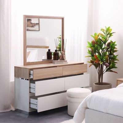 Frazer Dresser with Mirror - White/Natural oak