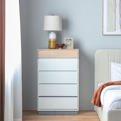 Frazer Chest of 5 Drawers - White/Natural oak